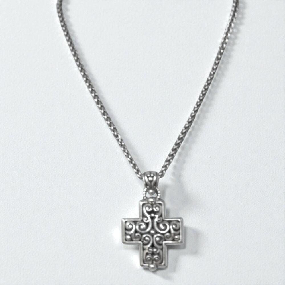 Vintage Brighton Filigree Cross Pendant Necklace Silver Plated Retired - Picture 7 of 8